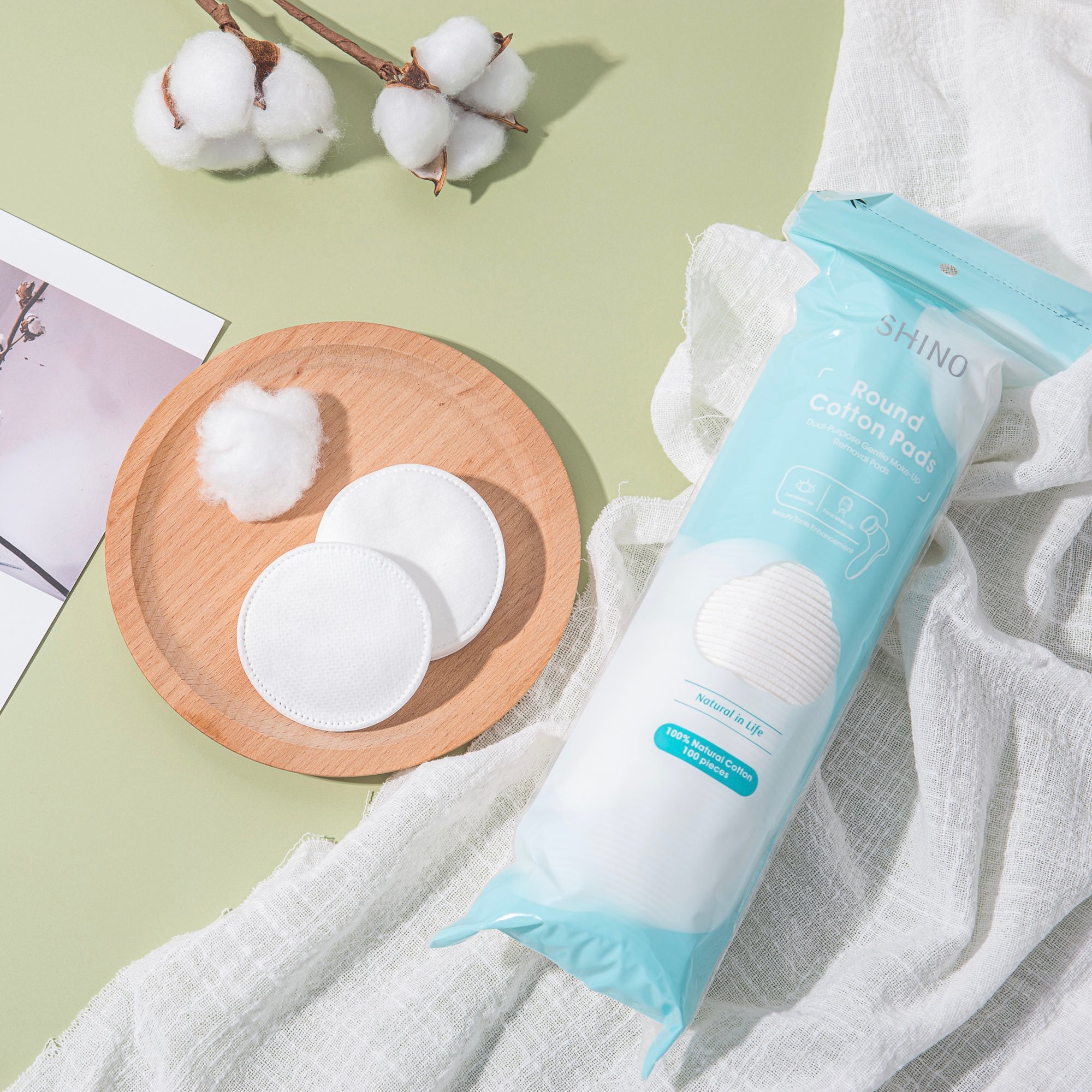 双面双效圆形卸妆棉 Round Cotton Pads, Dual- Purpose Gentle Make-Up Removal Pad, 100 Counts/Pack