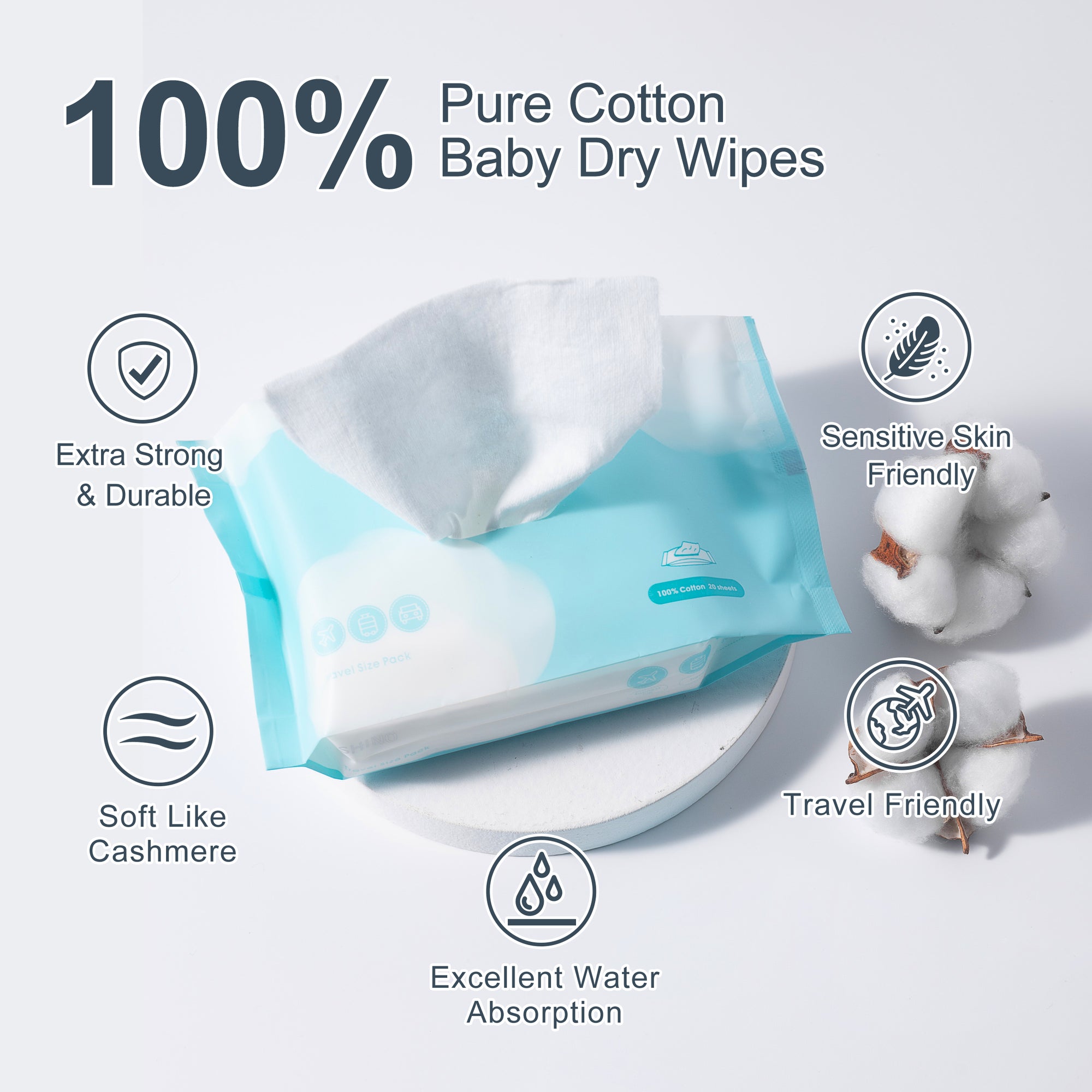 全棉棉柔巾旅行装 Cotton Tissue Travel Size, 20 Sheets/Pack